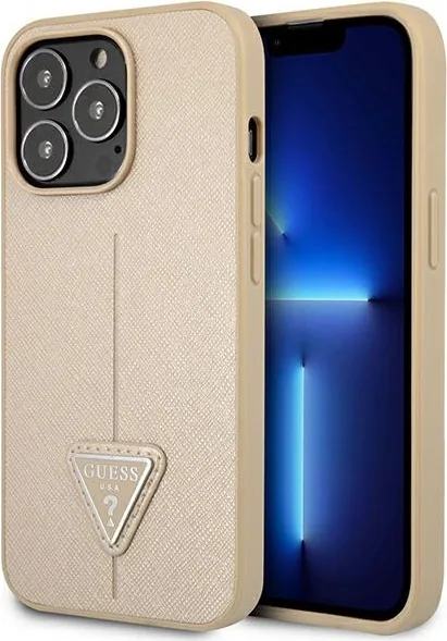 Kryt Guess GUHCP13LPSATLE Apple iPhone 13 Pro beige hardcase Saffiano Triangle Logo