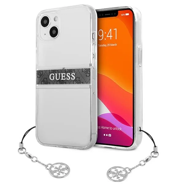 Kryt Guess GUHCP13SKB4GGR Apple iPhone 13 mini Transparent hardcase 4G Grey Strap Charm