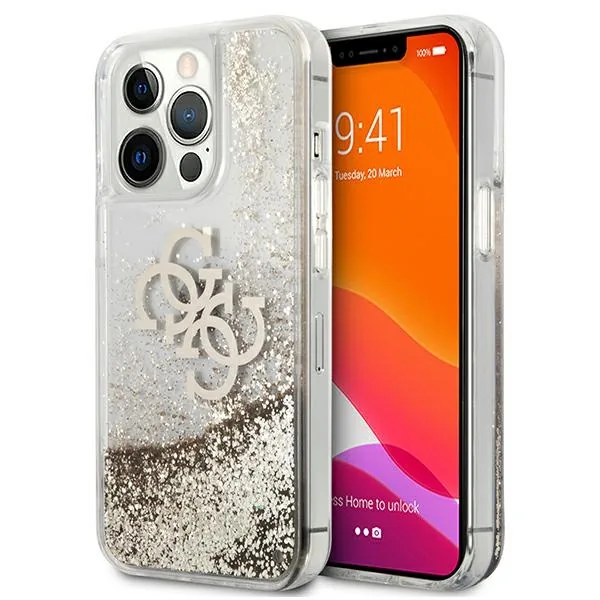 Kryt Guess GUHCP13XLG4GGO Apple iPhone 13 Pro Max gold hardcase 4G Big Liquid Glitter