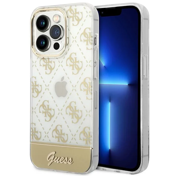 Kryt Guess GUHCP14LHG4MHG Apple iPhone 14 Pro gold hardcase 4G Pattern Script