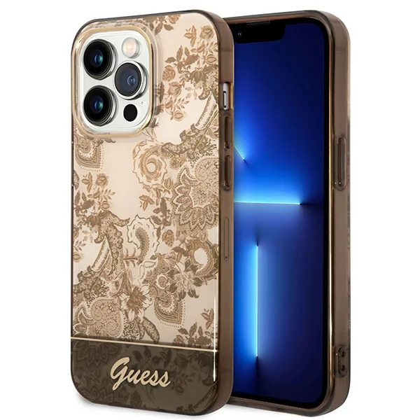 Kryt Guess GUHCP14LHGPLHC Apple iPhone 14 Pro ochre hardcase Porcelain Collection