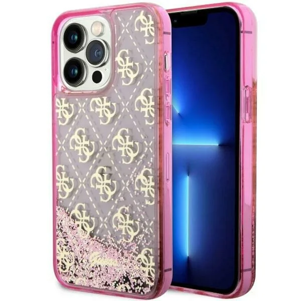 Kryt Guess GUHCP14LLC4PSGP Apple iPhone 14 Pro pink hardcase Liquid Glitter 4G Transculent