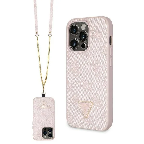 Kryt Guess GUHCP14LP4TDSCPP Apple iPhone 14 Pro hardcase Crossbody 4G Metal Logo pink