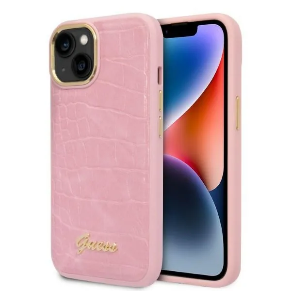 Kryt Guess GUHCP14MHGCRHP Apple iPhone 14 Plus / 15 Plus pink hardcase Croco Collection