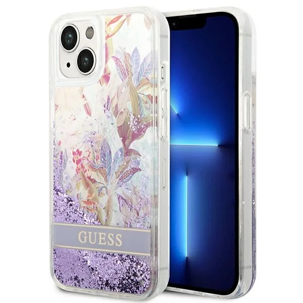 Kryt Guess GUHCP14MLFLSU Apple iPhone 14 Plus / 15 Plus purple hardcase Flower Liquid Glitter