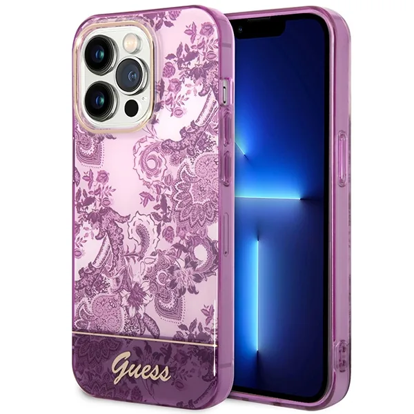 Kryt Guess GUHCP14XHGPLHF Apple iPhone 14 Pro Max fuschia hardcase Porcelain Collection