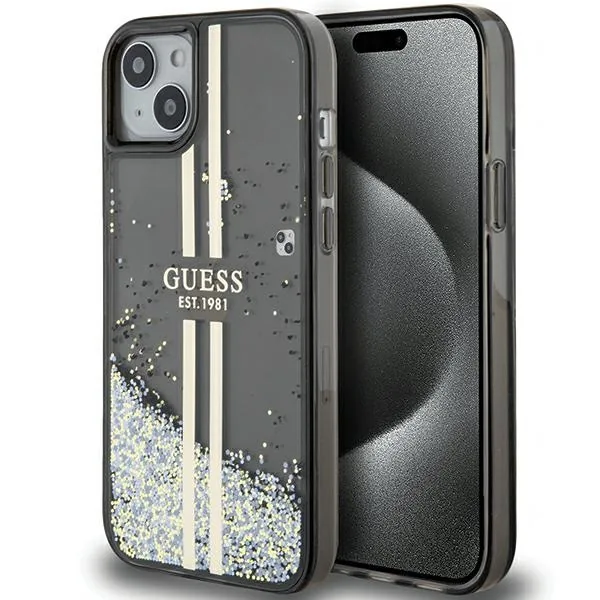 Kryt Guess GUHCP15MLFCSEGK Apple iPhone 15 Plus / 14 Plus hardcase Liquid Glitter Gold Stripes black