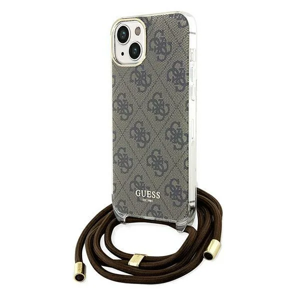 Kryt Guess GUHCP15SHC4SEW Apple iPhone 15 / 14 hardcase Crossbody Cord 4G Print brown