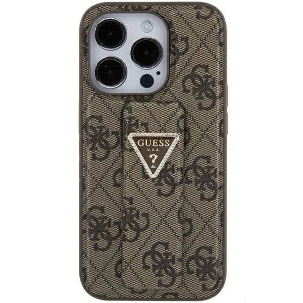Kryt Guess GUHCP15SPGS4TDW Apple iPhone 15 hardcase Grip Stand 4G Triangle Strass brown