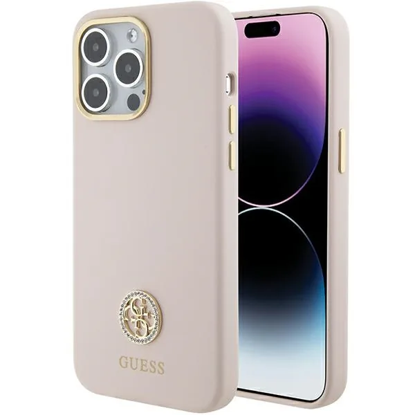 Kryt Guess GUHCP15XM4DGPP Apple iPhone 15 Pro Max hardcase Silicone Logo Strass 4G pink