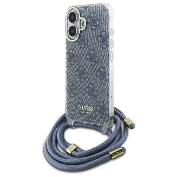 Kryt Guess GUHCP16SHC4SEB Apple iPhone 16 hardcase Crossbody Cord 4G Print blue