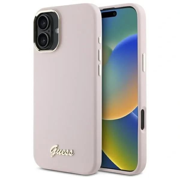 Kryt Guess GUHCP16SSMBSLP Apple iPhone 16 hardcase Silicone Script Metal Logo & Frame pink