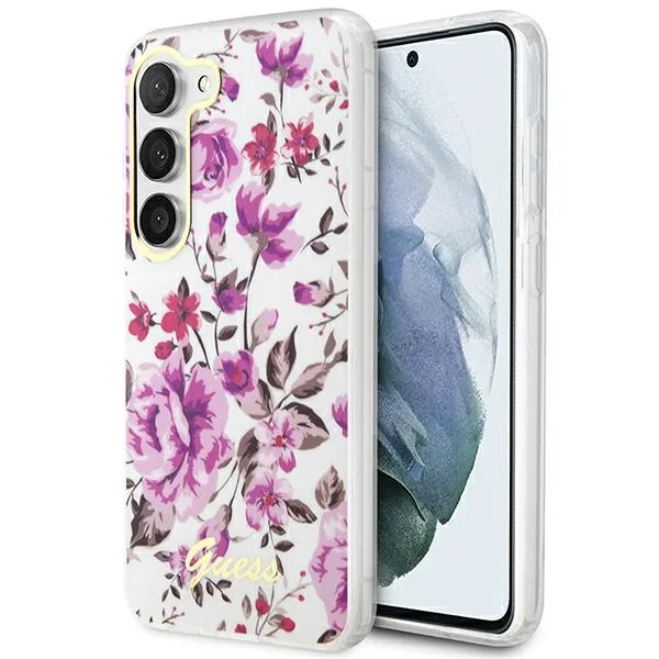 Kryt Guess GUHCS23SHCFWST Samsung Galaxy S23 white hardcase Flower Collection