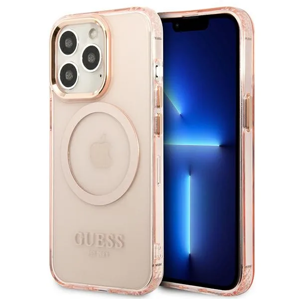 Kryt Guess GUHMP13LHTCMP Apple iPhone 13 Pro pink hard case Gold Outline Translucent MagSafe