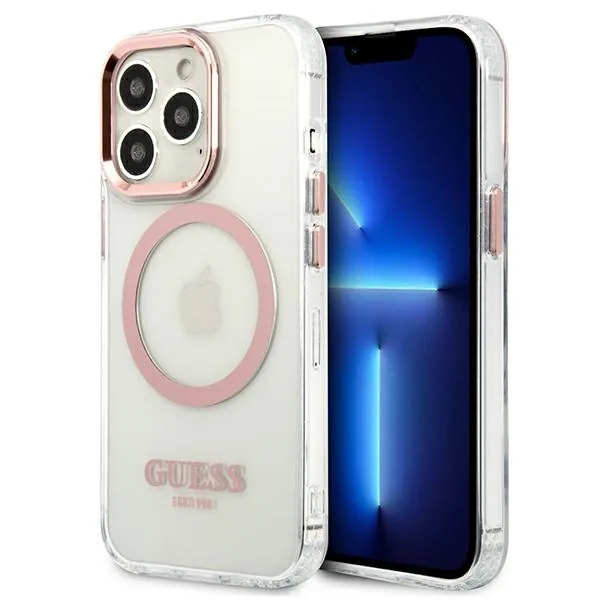 Kryt Guess GUHMP13LHTRMP Apple iPhone 13 Pro pink hard case Metal Outline Magsafe