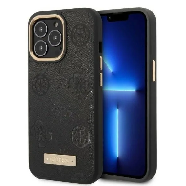Kryt Guess GUHMP13LSAPSTK Apple iPhone 13 Pro black hardcase Peony Logo Plate MagSafe
