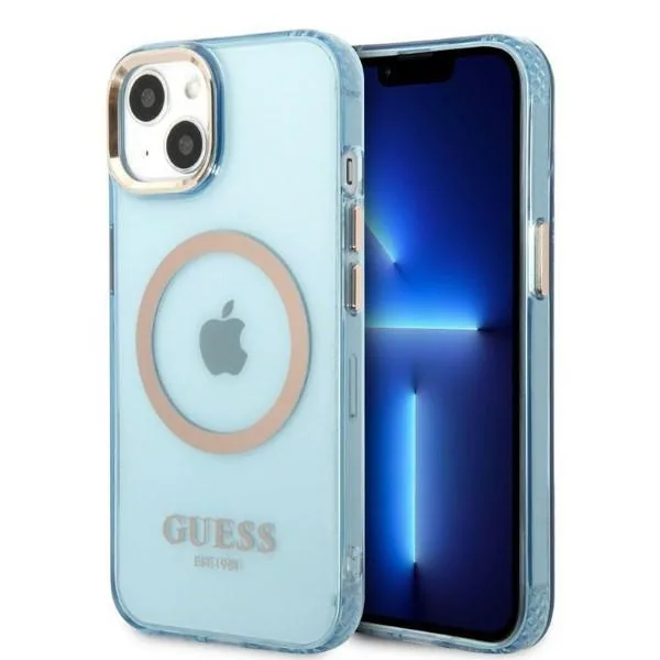 Kryt Guess GUHMP13MHTCMB Apple iPhone 13 blue hard case Gold Outline Translucent MagSafe