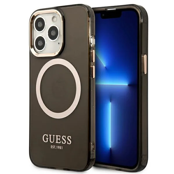 Kryt Guess GUHMP13XHTCMK Apple iPhone 13 Pro Max black hard case Gold Outline Translucent MagSafe