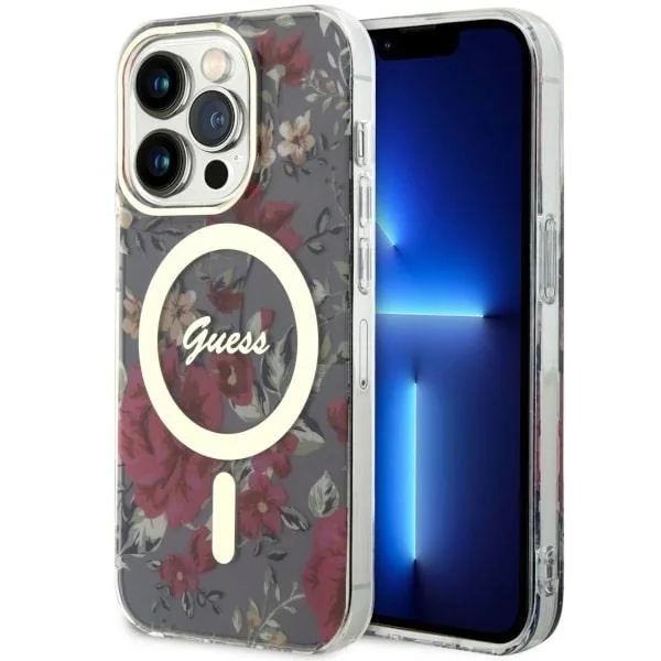 Kryt Guess GUHMP14LHCFWSA Apple iPhone 14 Pro khaki hardcase Flower MagSafe