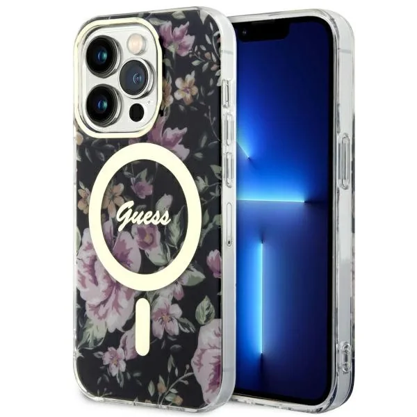 Kryt Guess GUHMP14LHCFWSK Apple iPhone 14 Pro black hardcase Flower MagSafe