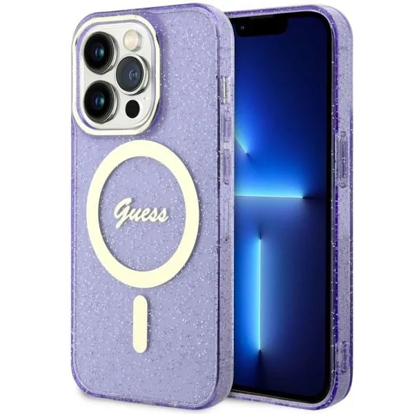 Kryt Guess GUHMP14LHCMCGU Apple iPhone 14 Pro purple hardcase Glitter Gold MagSafe