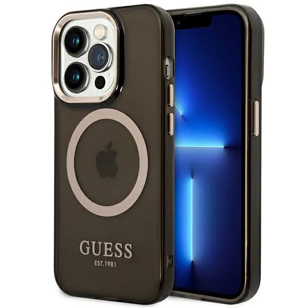 Kryt Guess GUHMP14LHTCMK Apple iPhone 14 Pro black hard case Gold Outline Translucent MagSafe