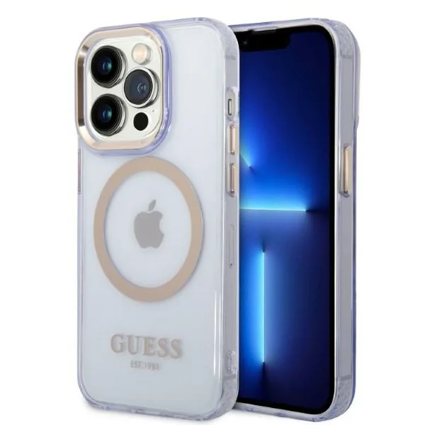 Kryt Guess GUHMP14LHTCMU Apple iPhone 14 Pro purple hard case Gold Outline Translucent MagSafe