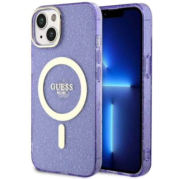 Kryt Guess GUHMP14MHCMCGU Apple iPhone 14 Plus / 15 Plus purple hardcase Glitter Gold MagSafe