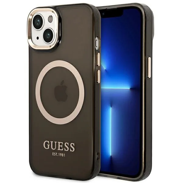 Kryt Guess GUHMP14MHTCMK Apple iPhone 14 Plus / 15 Plus black hard case Gold Outline Translucent MagSafe