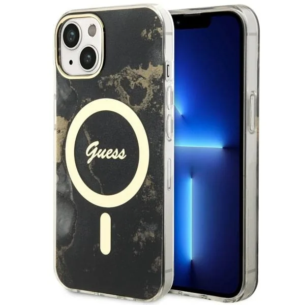 Kryt Guess GUHMP14MHTMRSK Apple iPhone 14 Plus / 15 Plus black hardcase Golden Marble MagSafe