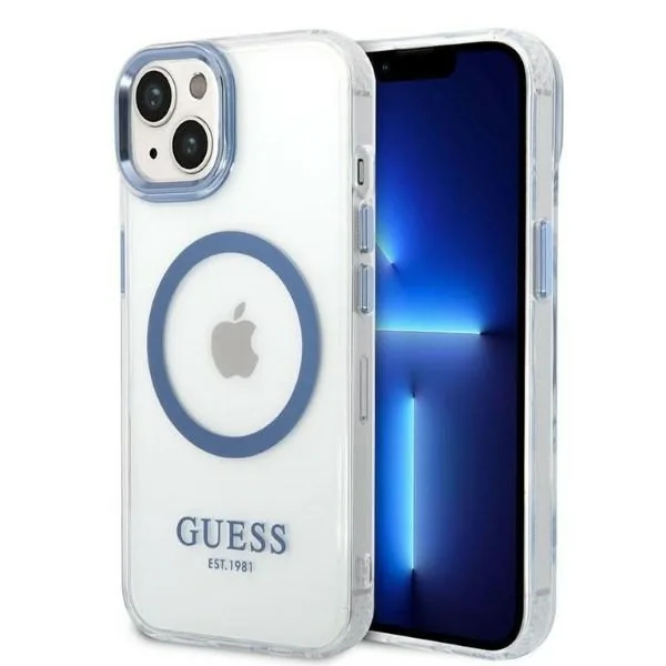 Kryt Guess GUHMP14MHTRMB Apple iPhone 14 Plus / 15 Plus blue hard case Metal Outline Magsafe
