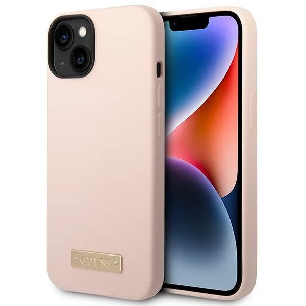 Kryt Guess GUHMP14MSBPLP Apple iPhone 14 Plus / 15 Plus pink hard case Silicone Logo Plate MagSafe