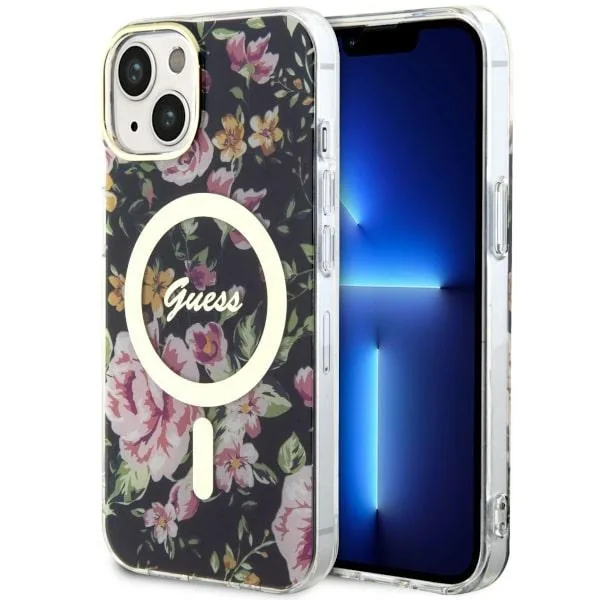 Kryt Guess GUHMP14SHCFWSK Apple iPhone 14 black hardcase Flower MagSafe