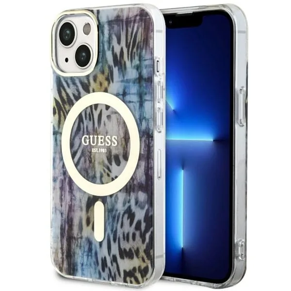 Kryt Guess GUHMP14SHLEOPWB Apple iPhone 14 barva modrá/blue hardcase Leopard MagSafe