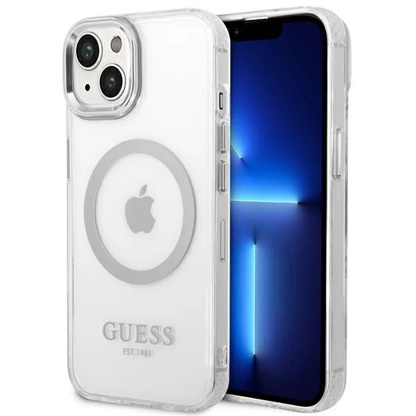 Kryt Guess GUHMP14SHTRMS Apple iPhone 14 silver hard case Metal Outline Magsafe