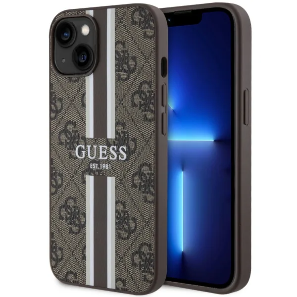 Kryt Guess GUHMP14SP4RPSW Apple iPhone 14 brown hardcase 4G Printed Stripes MagSafe