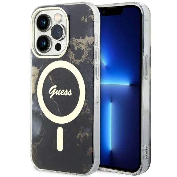 Kryt Guess GUHMP14XHTMRSK Apple iPhone 14 Pro Max black hardcase Golden Marble MagSafe