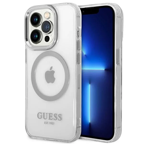 Kryt Guess GUHMP14XHTRMS Apple iPhone 14 Pro Max silver hard case Metal Outline Magsafe