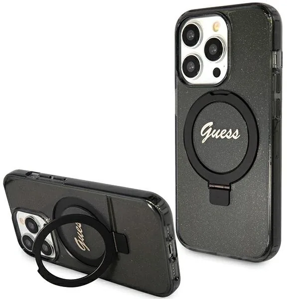 Kryt Guess GUHMP15LHRSGSK Apple iPhone 15 Pro hardcase Ring Stand Script Glitter MagSafe black
