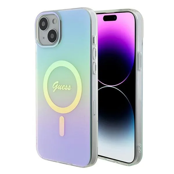 Kryt Guess GUHMP15MHITSQ Apple iPhone 15 Plus / 14 Plus hardcase IML Iridescent MagSafe turquoise