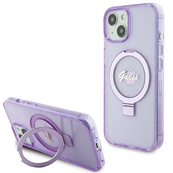Kryt Guess GUHMP15MHRSGSU Apple iPhone 15 Plus / 14 Plus hardcase Ring Stand Script Glitter MagSafe purple