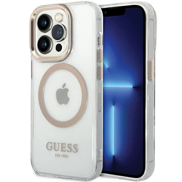 Kryt Guess GUHMP15SHTRMD Apple iPhone 15 / 14 / 13 hardcase Metal Outline Magsafe gold