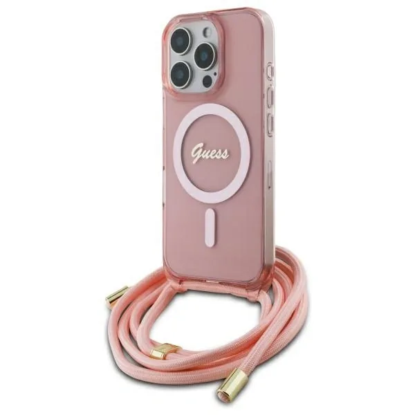 Kryt Guess GUHMP16LHCTSGNSP Apple iPhone 16 Pro hardcase Crossbody Cord Script MagSafe pink