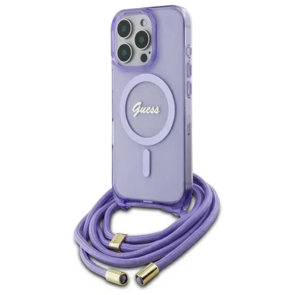 Kryt Guess GUHMP16LHCTSGNSU Apple iPhone 16 Pro hardcase Crossbody Cord Script MagSafe purple