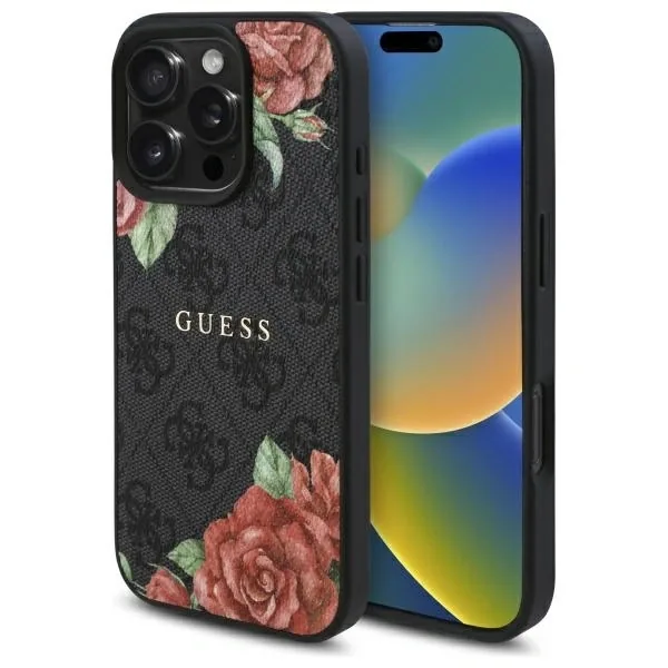 Kryt Guess GUHMP16LP4ROPEMCK Apple iPhone 16 Pro hardcase 4G Flowers Print MagSafe black
