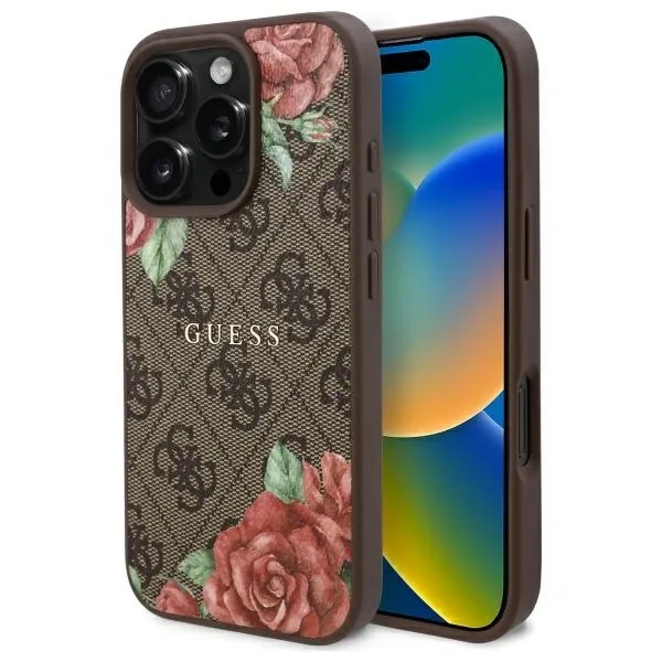 Kryt Guess GUHMP16LP4ROPEMCW Apple iPhone 16 Pro hardcase 4G Flowers Print MagSafe brown