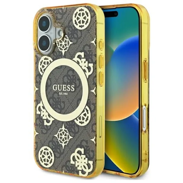 Kryt Guess GUHMP16SH4PYEEW Apple iPhone 16 hardcase IML Peony On 4G Background MagSafe brown