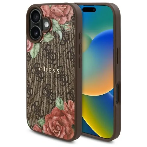 Kryt Guess GUHMP16SP4ROPEMCW Apple iPhone 16 hardcase 4G Flowers Print MagSafe brown