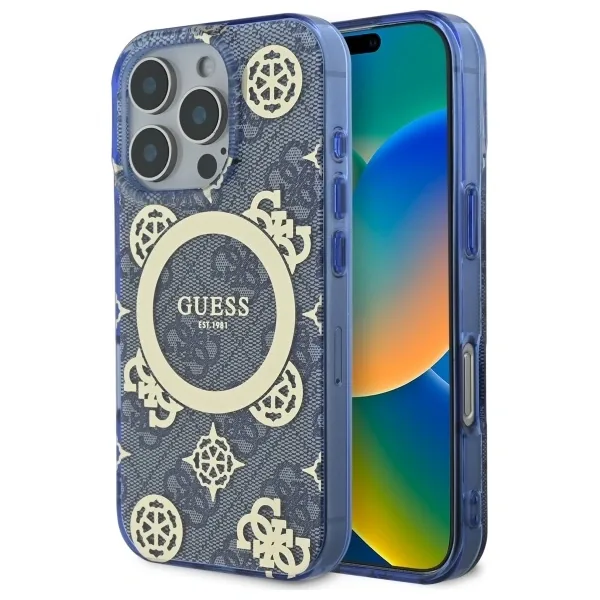 Kryt Guess GUHMP16XH4PYEEB Apple iPhone 16 Pro Max hardcase IML Peony On 4G Background MagSafe blue