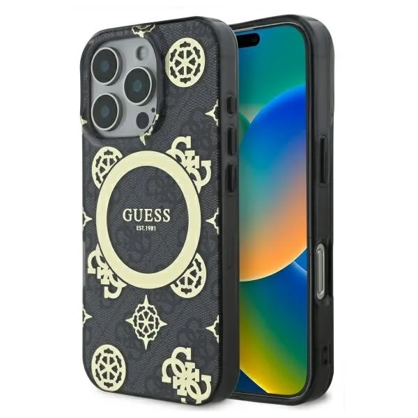 Kryt Guess GUHMP16XH4PYEEK Apple iPhone 16 Pro Max hardcase IML Peony On 4G Background MagSafe black